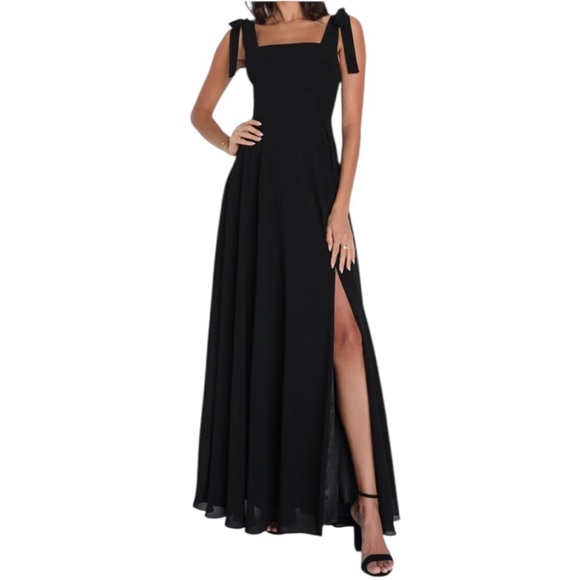 Lulus Love Me Forever Black Tie-Strap Square Neck Maxi Dress Size Small - Picture 1 of 12